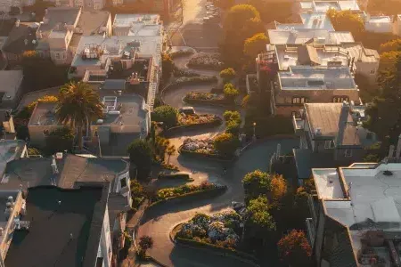 Lombard Street at dusk Aerial